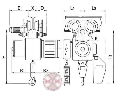 Электротельфер (таль) цепной ВУ104М (чертеж)